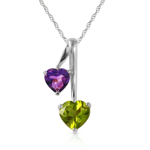 HEARTS NECKLACE W/ NATURAL AMETHYST & PERIDOT